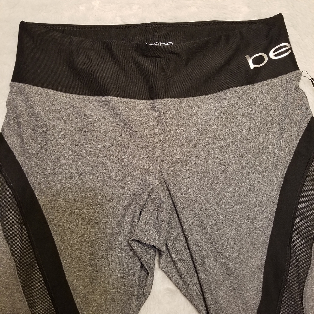 BEBE SPORT MESH INSERT STRIPED CAPRI